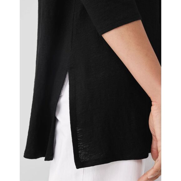 Eileen Fisher $148 Organic Linen Jersey Bateau Neck tunic Top Black XXS NEW - Picture 4 of 11